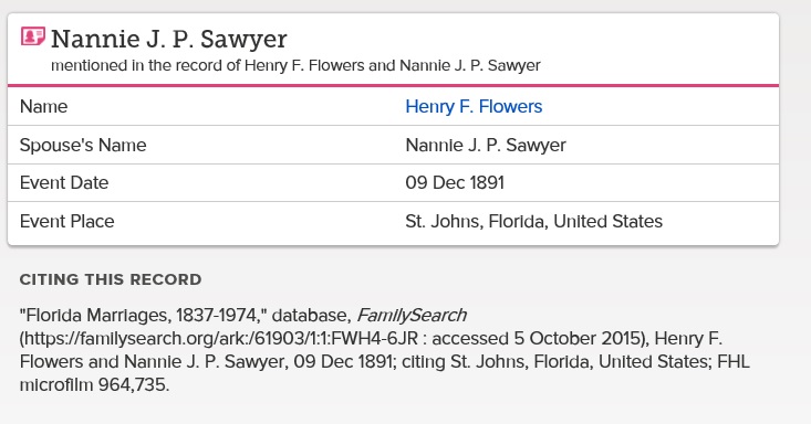 A Revisit of Her Father’s Marriages: Harry Flowers and Nancy Sawyer